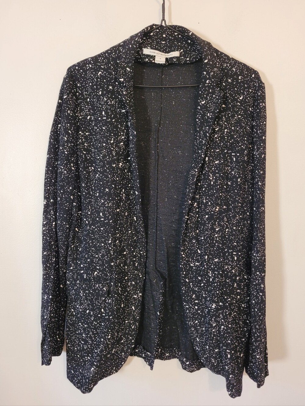 Diane Von Furstenberg Vintage Galaxy Crepe Jacket Blazer Size 8 Black White